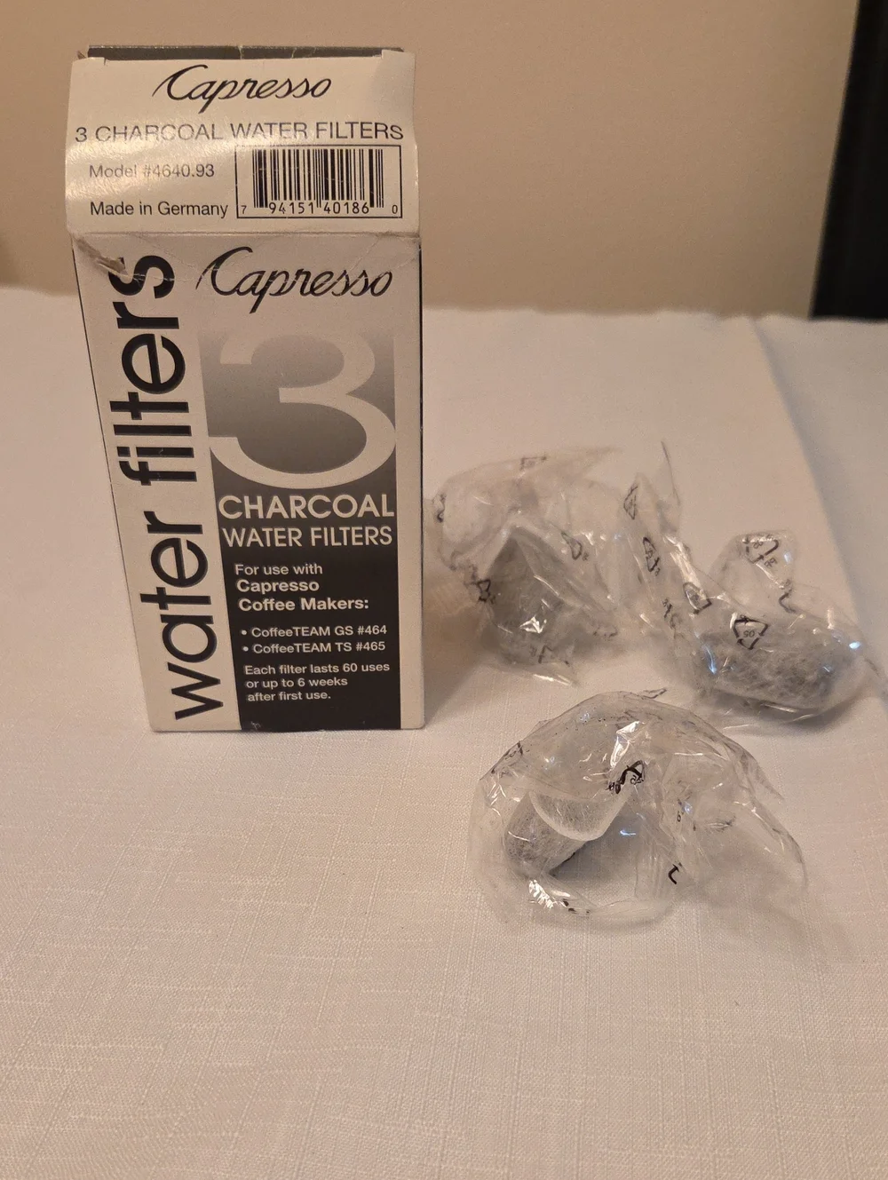 Capresso Charcoal Water Filters For Coffee Makers 3 Filters 2 Sealed 1 Open